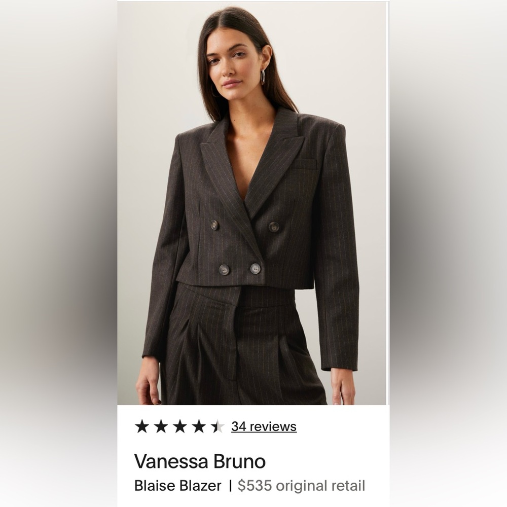 Vanessa Bruno Brown Pinstripe Cropped Blazer.  Size 38